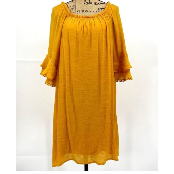 NAIF Dress Mustard Yellow Bell Sleeves - Size Large - Picture 6 of 6